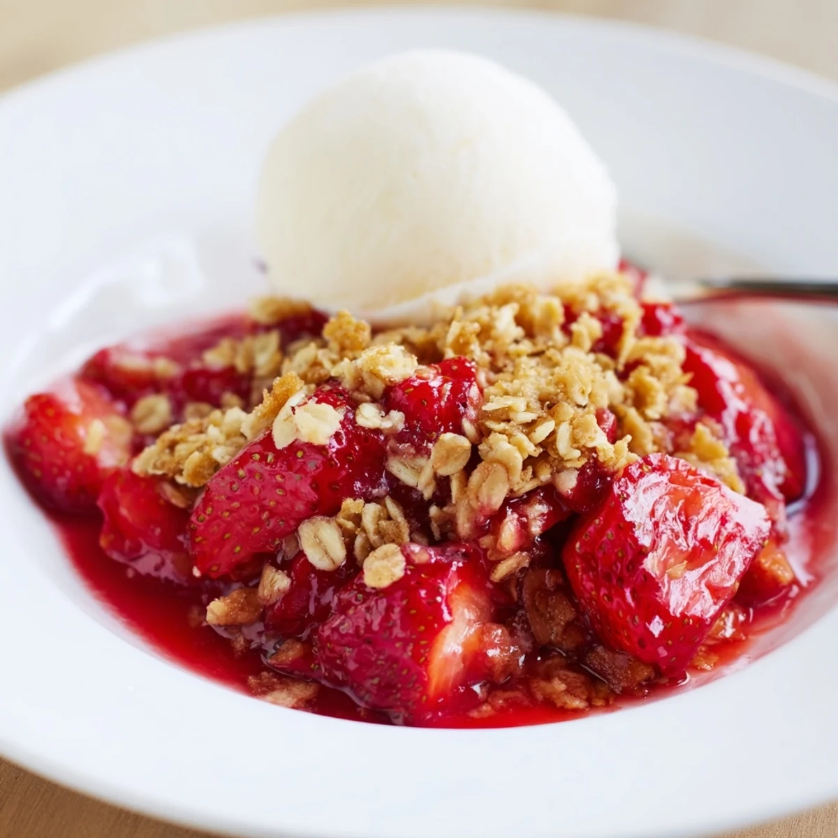 Fresh Strawberry Crisp topped with crunchy oat streusel and bright lemon notes.