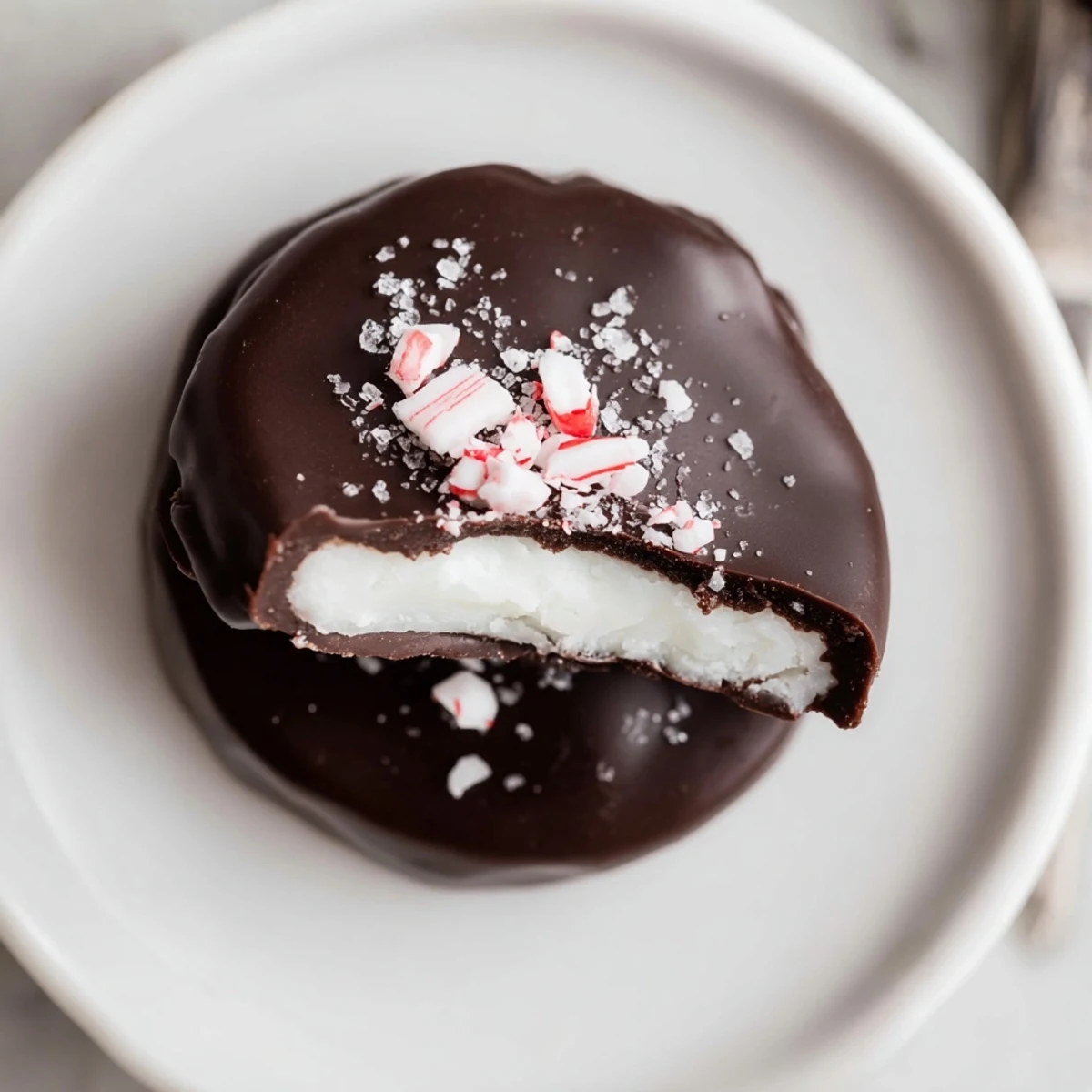 Homemade Peppermint Patties chilled on a tray, mint aroma and snap
