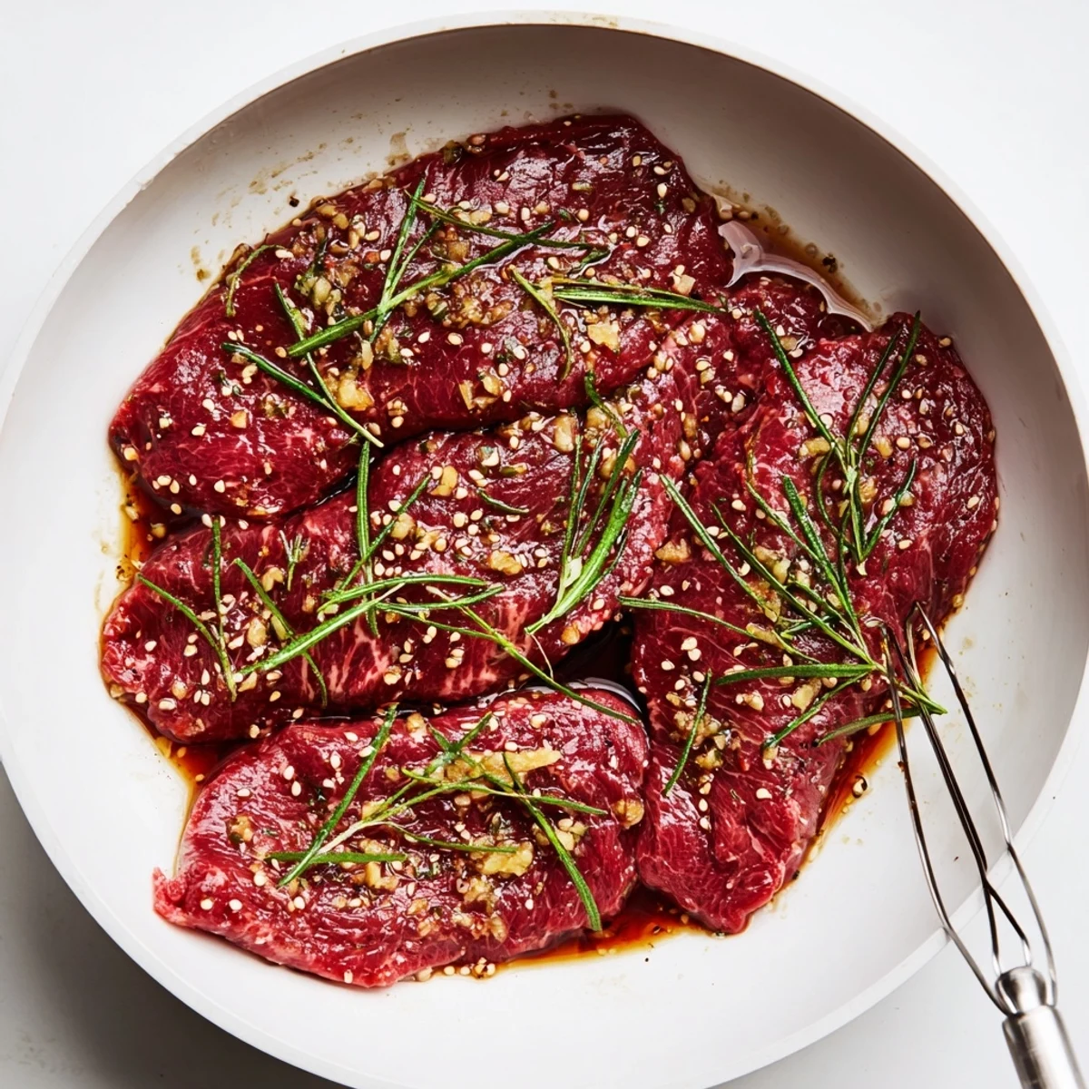 Zesty Steak Marinade coating ribeye before searing, savory-sweet brown sugar finish