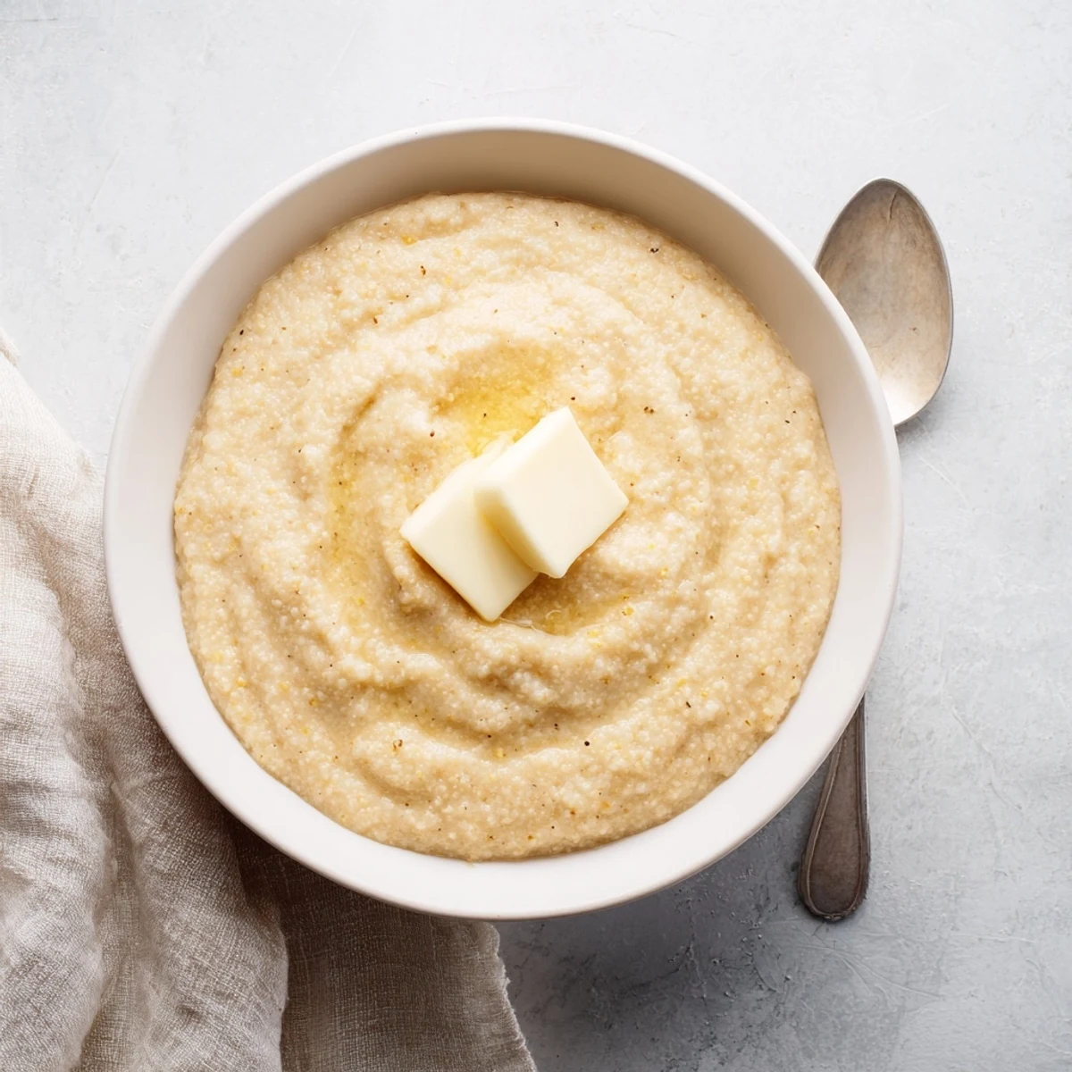 Golden maize porridge simmered to smooth perfection in a saucepan ready to serve