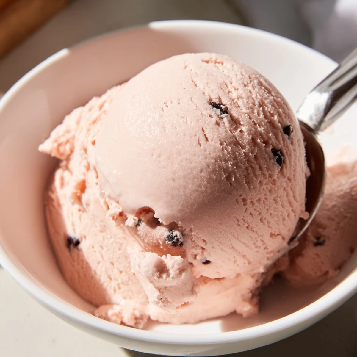 Creamy watermelon ice dessert swirled in a chilled serving bowl topped with lime zest