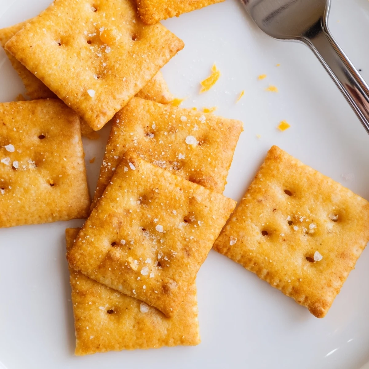 Sourdough Cheddar Snack Crackers, golden crisp squares cooling on wire rack.