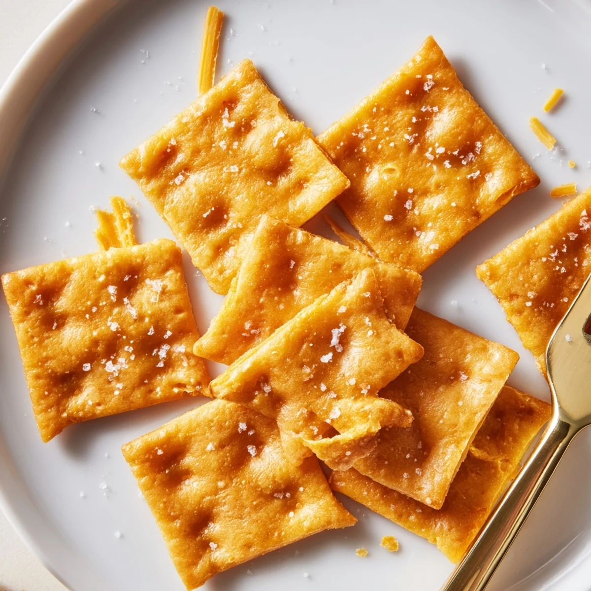 A plate of Sourdough Cheddar Snack Crackers served with tangy hummus.