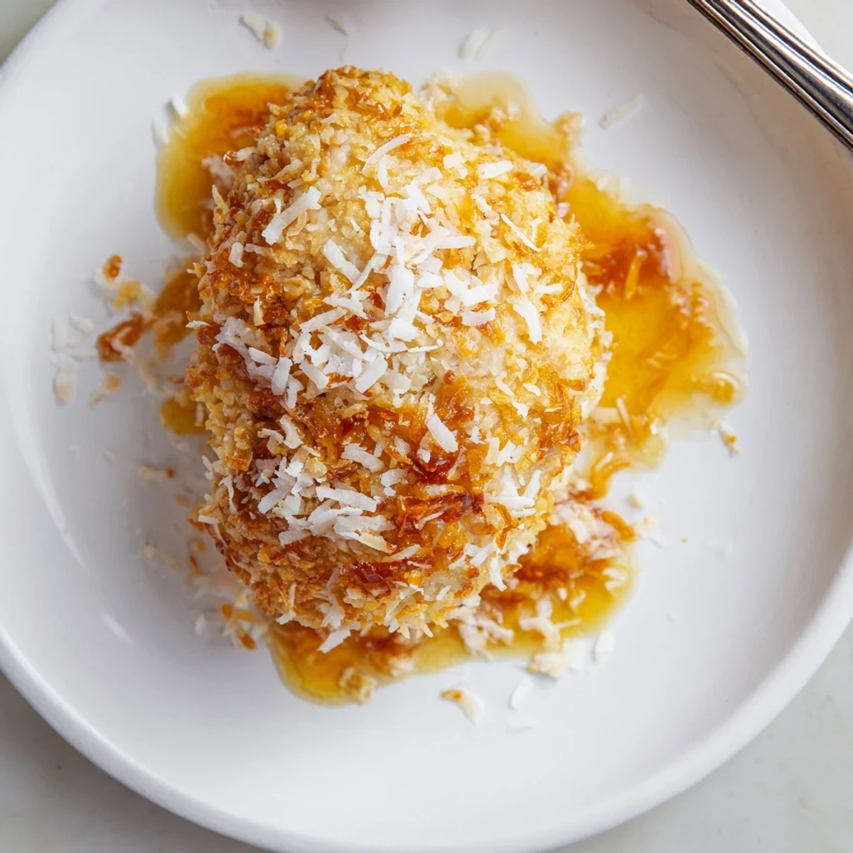 Coconut Chicken With Apricot Sauce, pan-seared breasts with glossy apricot glaze