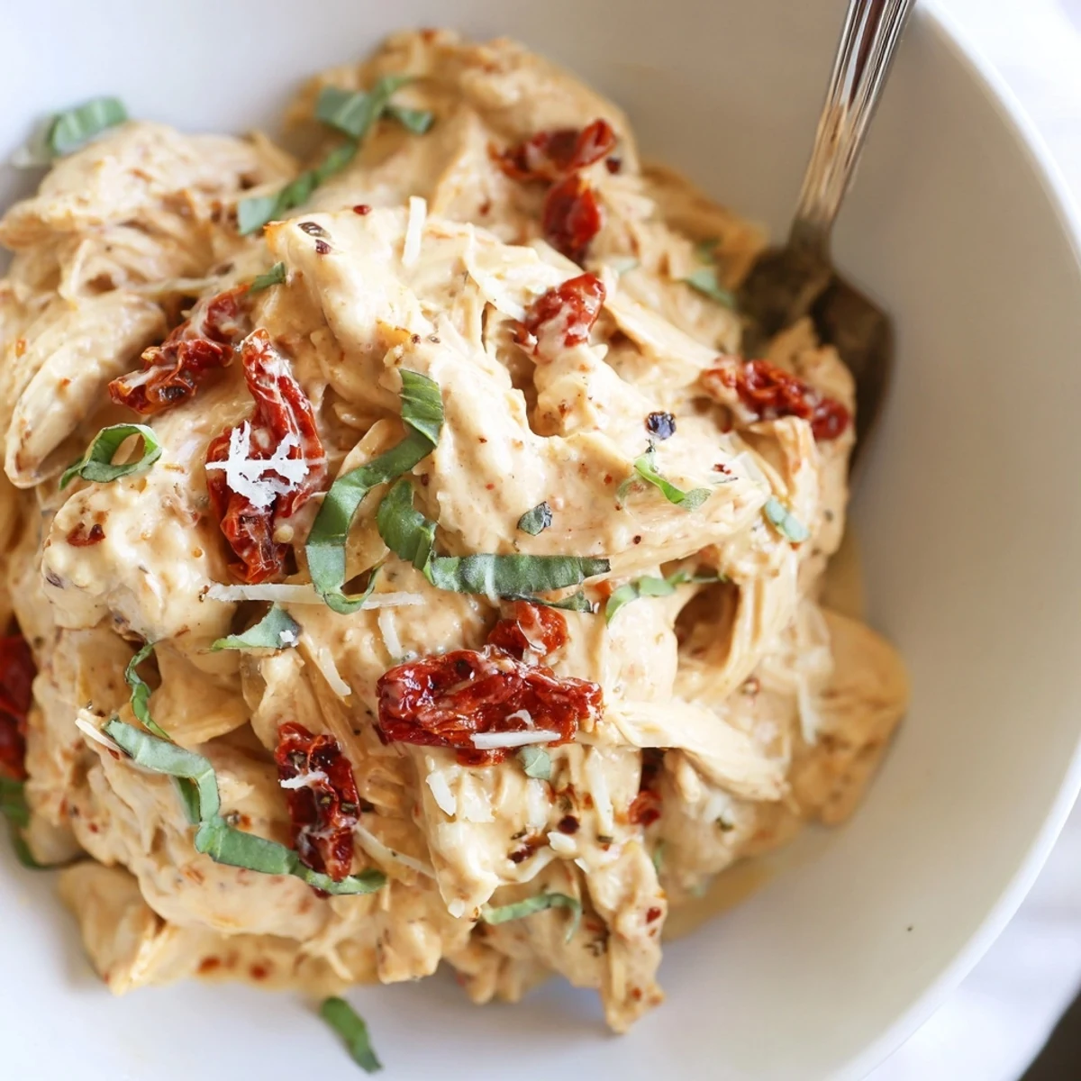 Dump And Go Crockpot Marry Me Chicken with rich garlic aroma, basil garnish