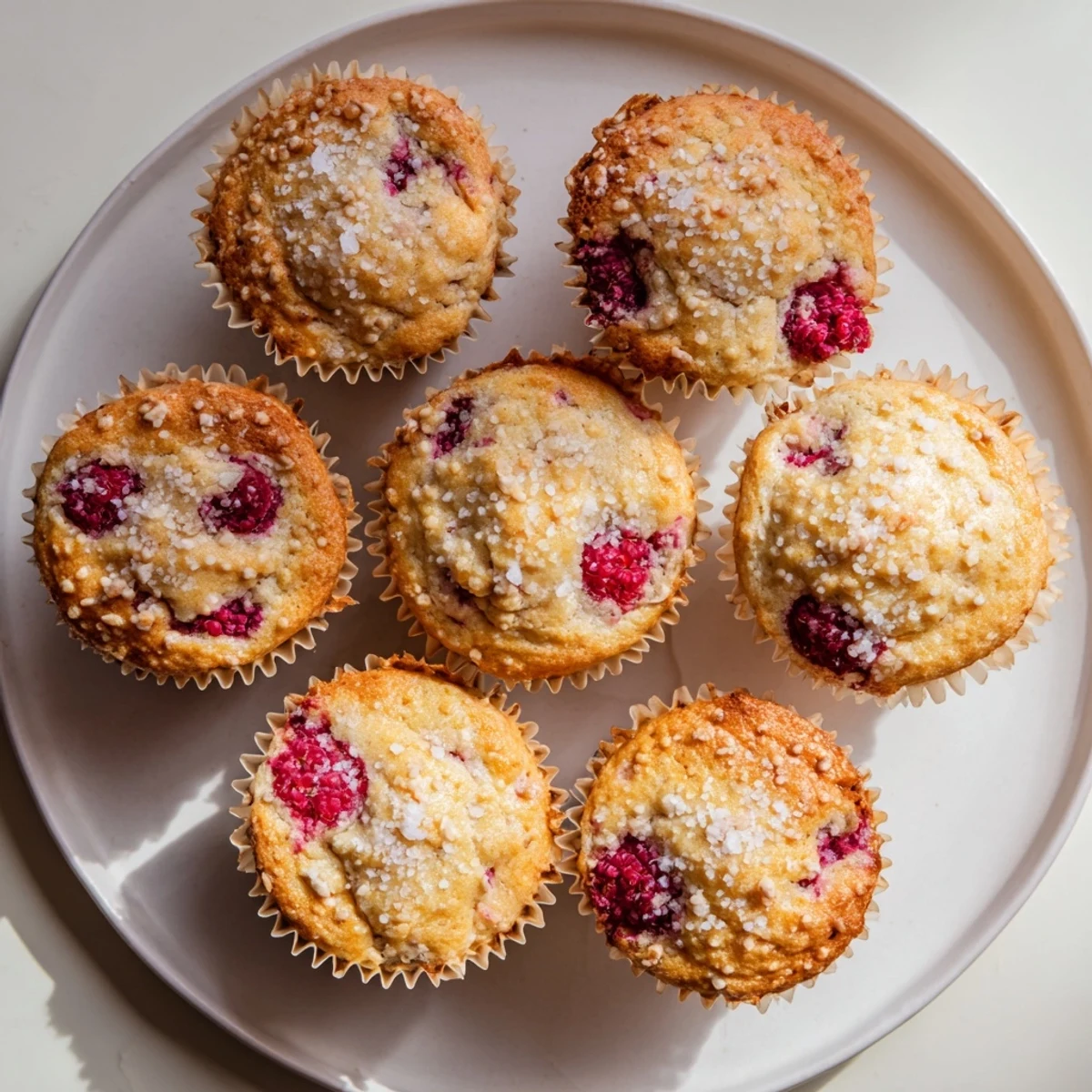 Moist breakfast muffins featuring creamy ricotta fresh raspberries and zesty lemon in a paper liner
