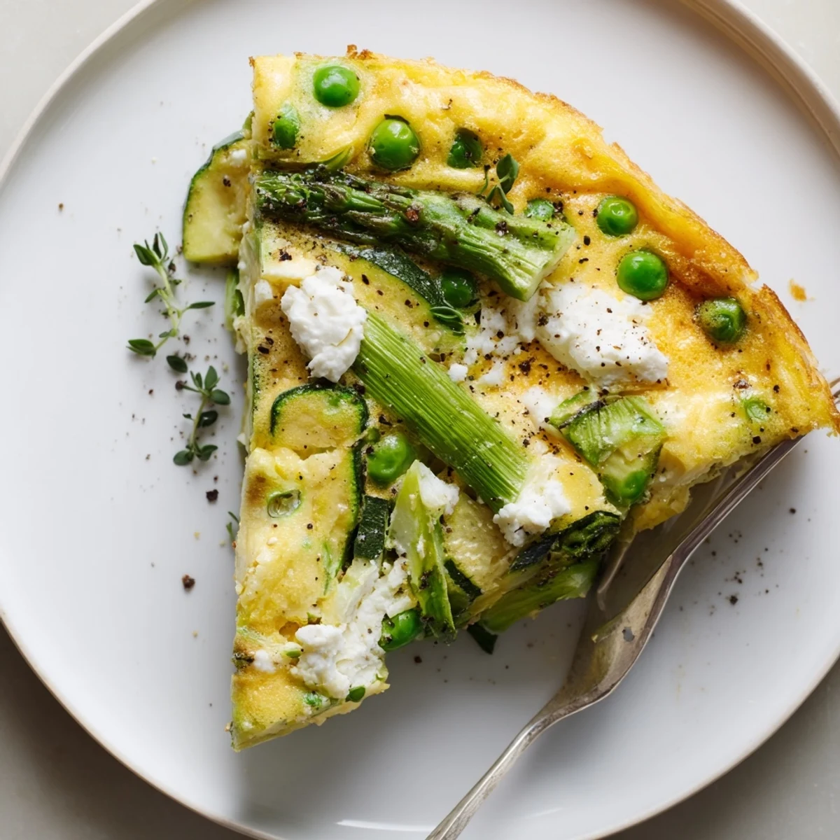 Oven-browned Spring Vegetable Frittata With Goat Cheese served warm with crusty bread