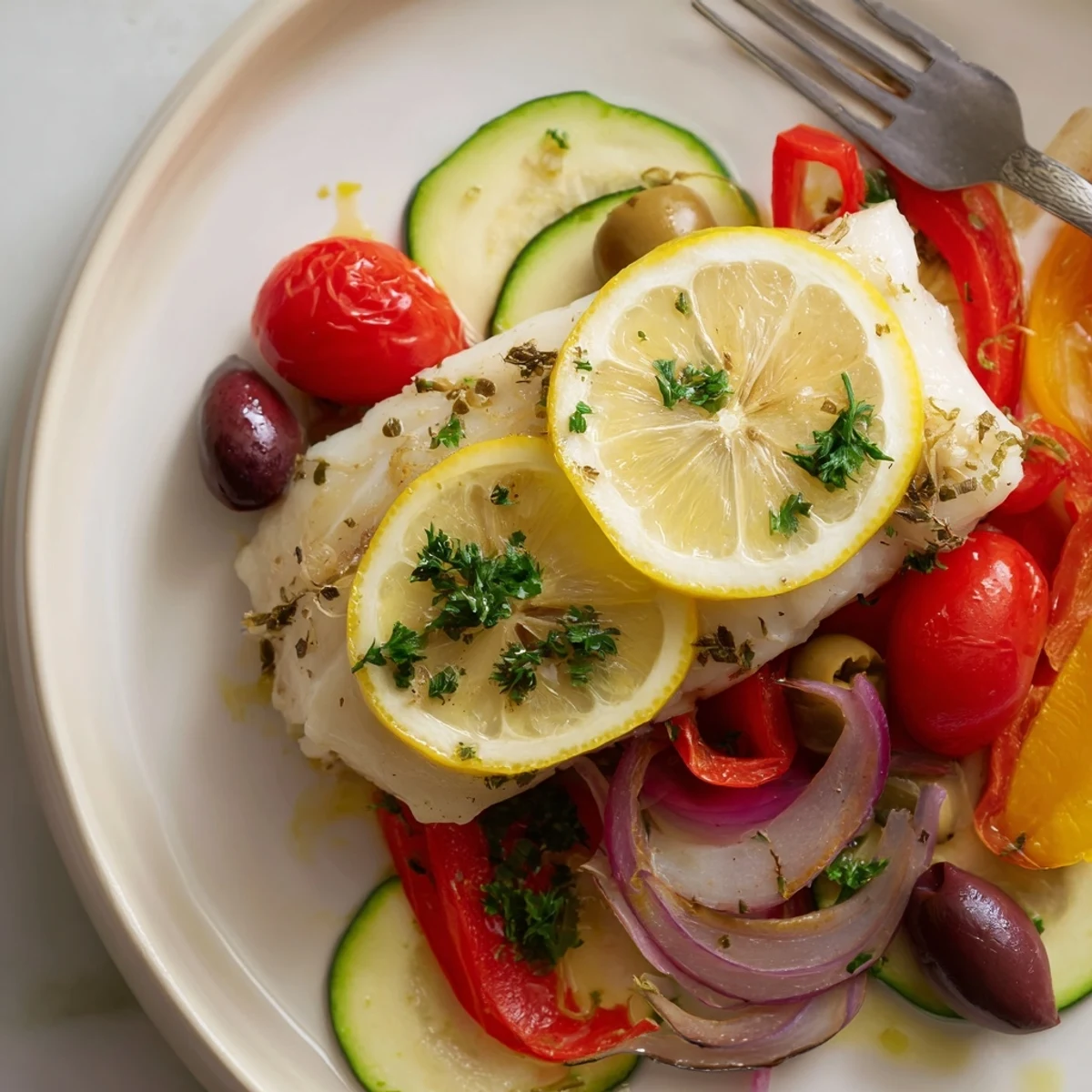 Air Fryer Mediterranean Cod In Parchment Paper steaming with roasted cherry tomatoes  