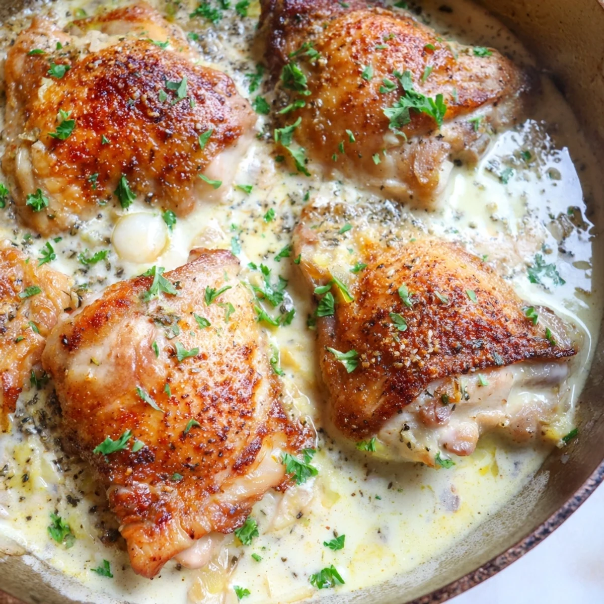 Creamy Oven Baked Chicken Thighs