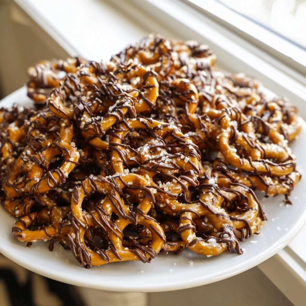 Warm butter toffee pretzels coated in glossy caramel sauce ready for sharing
