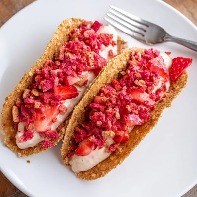 Strawberry Crunch Cheesecake Tacos